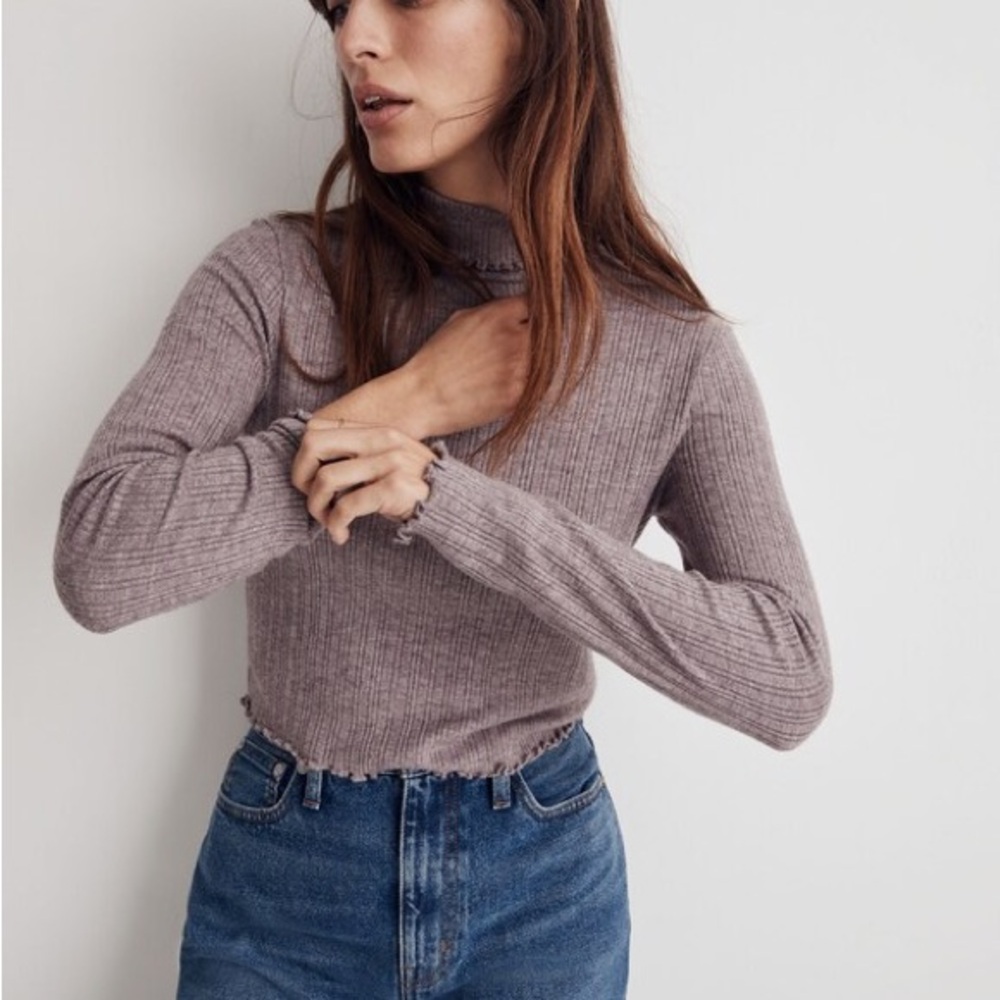 Madewell Cropped Long-Sleeve Turtleneck Tee in Chocolate Raisin